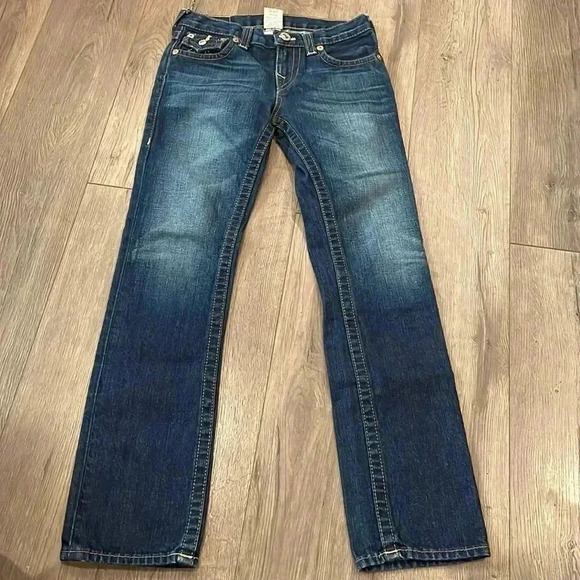 Kids True Religion Boys Jack Straight Leg Low Rise Medium washed Jeans - Size 10 - Picture 1 of 7